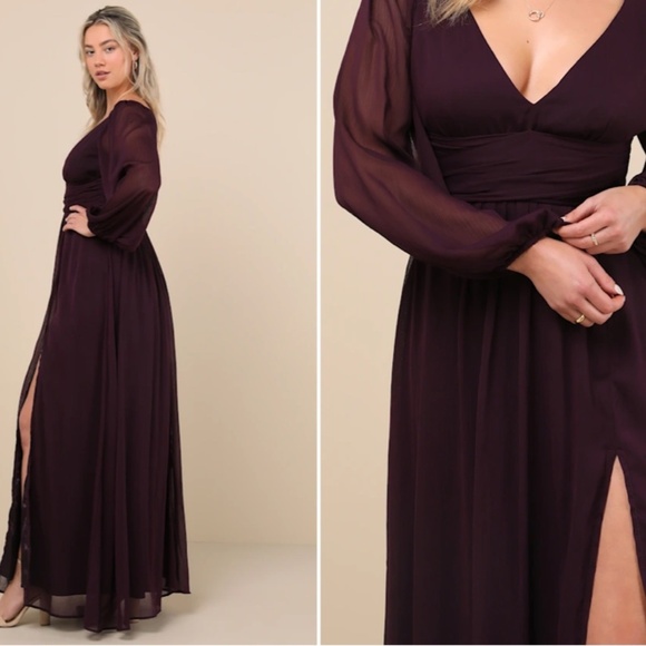LULU's Sexy Elegant Long Sleeve Romantic Flowy Bridesmaid Wedding Formal Gown - Picture 4 of 7
